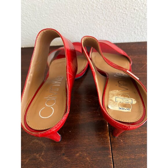 Calvin Klein Cecily Sandals Mule Womens Sz 9 Red Leather Open Toe Slip On Heeled - Picture 4 of 11